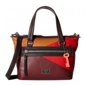 Fossil Dawson Patchwork Leather Foldover Red Multi Satchel Crossbody